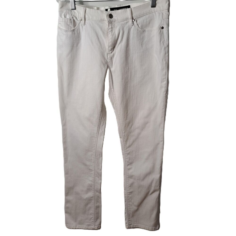 Karl Lagerfeld Paris Womens White Straight Leg Denim Pants Size 12